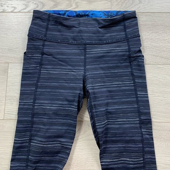 Lululemon Pace Rival Run Crop Leggings Cyber Stripe Naval Blue Black - Picture 10 of 16